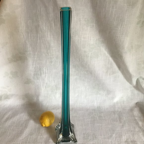 Large Soliflore Art Glass Vase, 1960s Green and Clear Glass - Picture 2 of 8